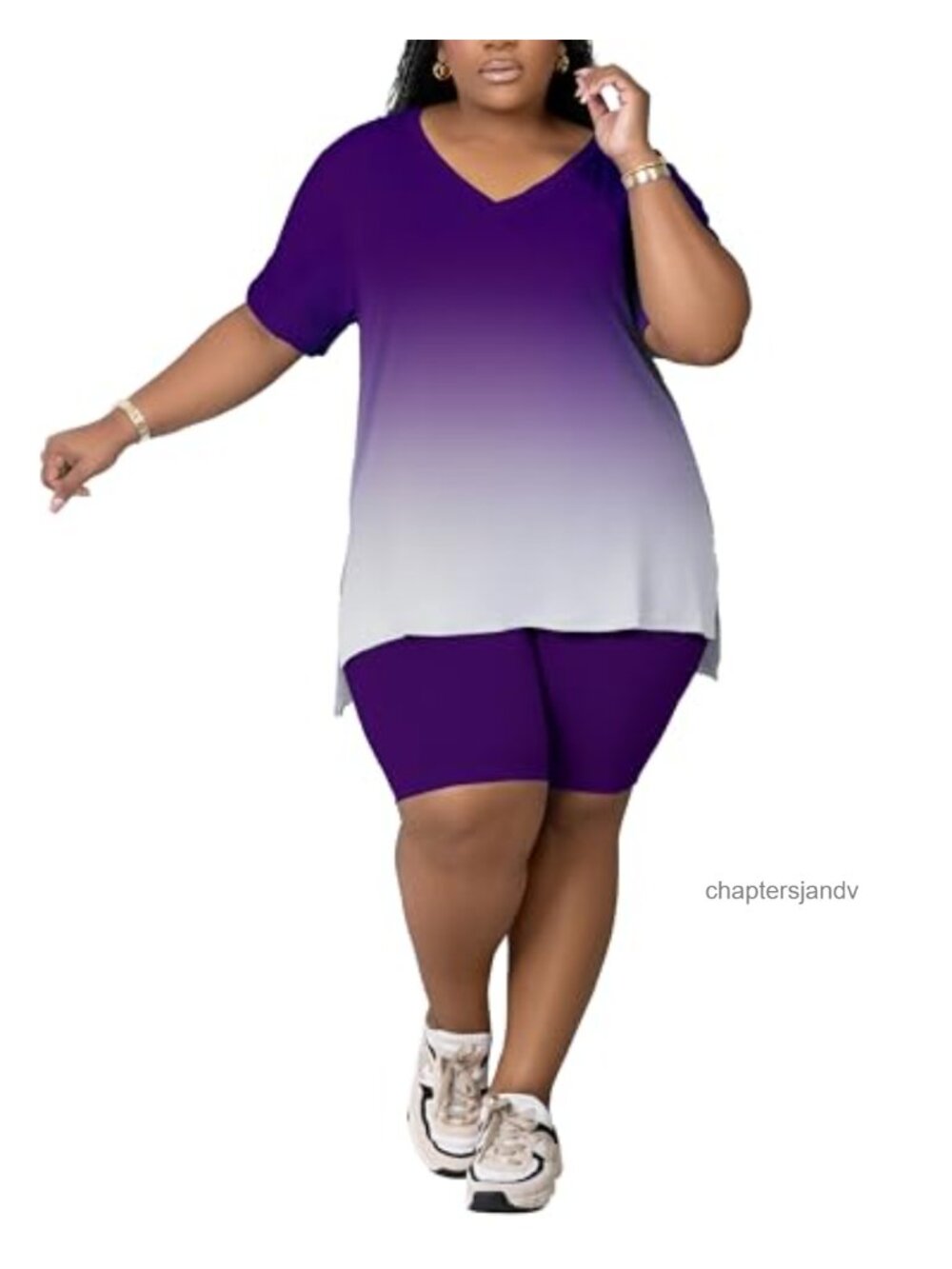 Women's Plus Size 2 Piece Tracksuit Sweatsuit V-Neck Loose Short Sleeve